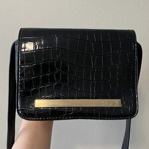 Fiorelli Faux Crocodile Leather Black Gold Detail Crossbody Bag